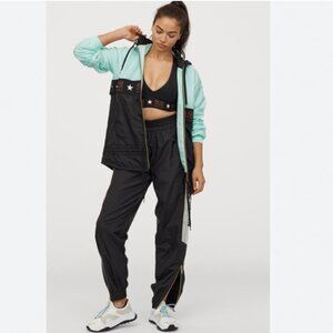 PE NATION X H&M BLACK MINT ZIP UP HOODED LIGHTWEIGHT TRACK JACKET - S